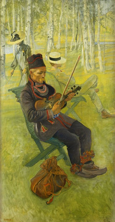 Un lapón; Lapp Spelender Fiol, 1910 de Carl Larsson