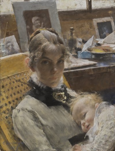 Un Idilio en el Estudio: La Esposa del Artista y su Hija Suzanne, 1885 de Carl Larsson