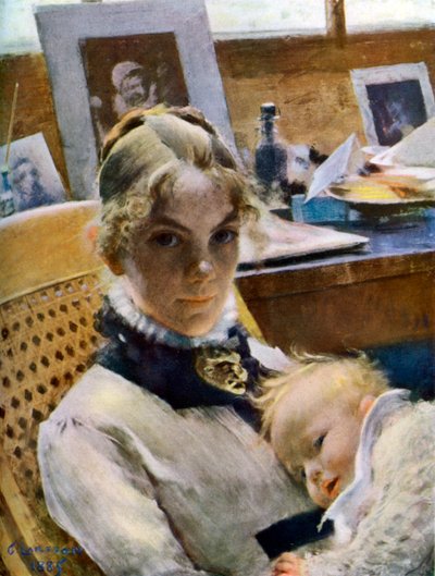 Un idilio en el estudio: la esposa del artista y su hija Suzanne, 1885 1945 de Carl Larsson
