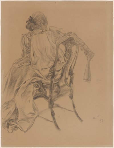 Una dama elegante del siglo XVIII sosteniendo un abanico de Carl Larsson