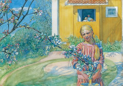 Niña con flor de manzano, 1914 de Carl Larsson