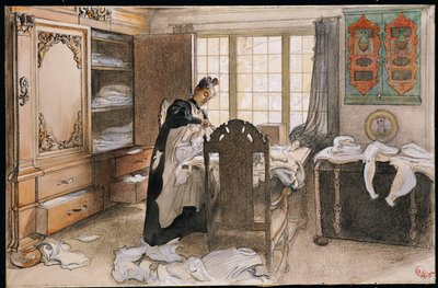 Karin junto al armario de lino, 1906 de Carl Larsson