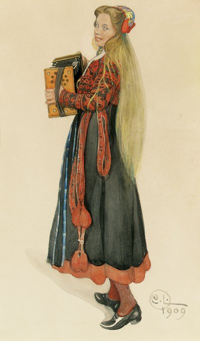 Lisbeth tocando el acordeón, 1909 de Carl Larsson