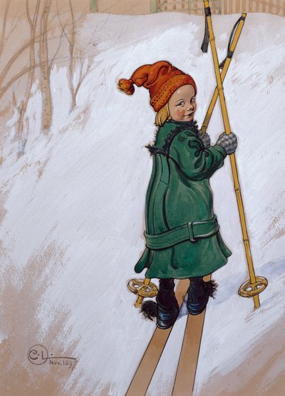 niña esquiando de Carl Larsson