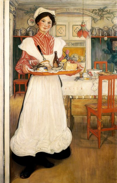 Martina llevando el desayuno en una bandeja de Carl Larsson