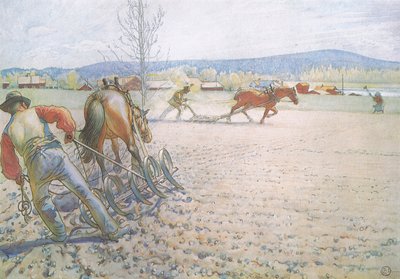 Los dos hombres con sus rastrillos trabajaban metódicamente de un lado a otro de Carl Larsson