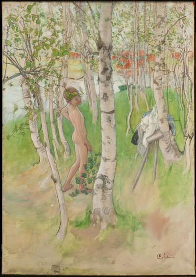 Ulf. Niño desnudo entre abedules de Carl Larsson