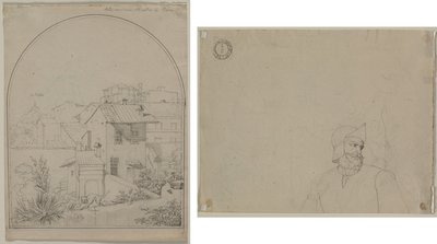 View from My Window in Rome (recto) Soldier in a Landscape (verso)  de Carl Ludwig Tischbein