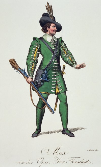 Max, boceto de vestuario para Der Freischutz (El tirador), de Carl Maria von Weber (1786-1826) de Carl Maria von Weber