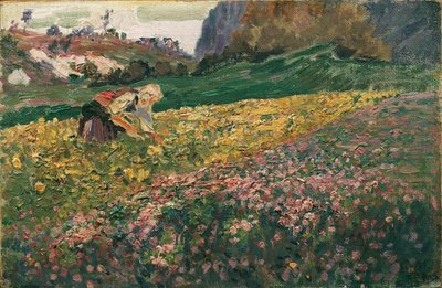 Chica en el prado de flores de Carl Moll