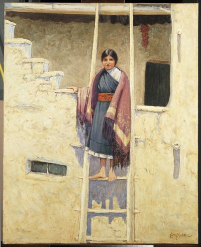 Doncella Hopi, Pueblo de Walpi (óleo sobre lienzo) de Carl Moon