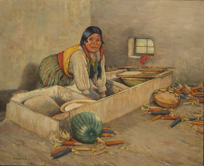 Mujer hopi moliendo maíz de Carl Moon