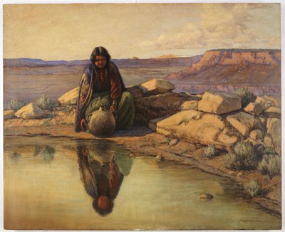 Niña india con jarra de cerámica (óleo sobre lienzo) de Carl Moon