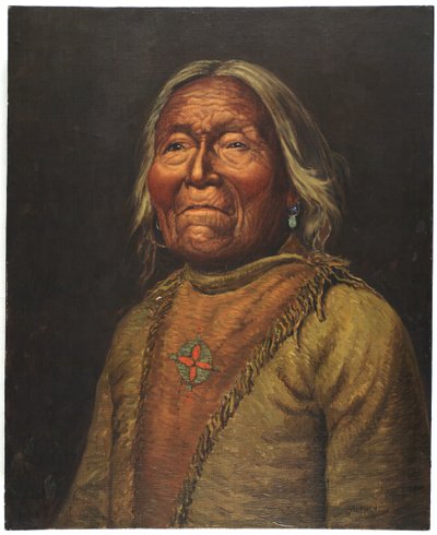 Nar-Ah-Kee Gie Etsu, Viejo explorador apache (óleo sobre lienzo) de Carl Moon