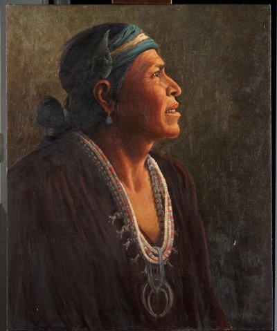 Ta-otza-begay, también llamado Meguelito, Navajo Medicine Man (óleo sobre lienzo montado en panel) de Carl Moon