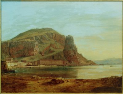Terracina con la roca del pez, al atardecer de Carl Morgenstern