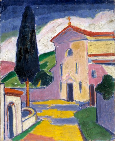 Iglesia con cedro a la izquierda, antes de 1932 de Carl Newman