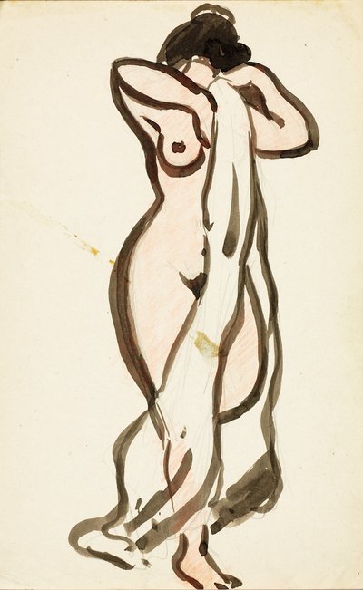 Desnudo femenino de pie con drapeado de Carl Newman