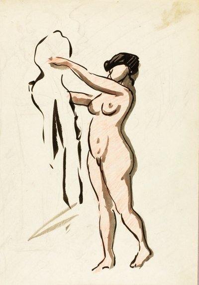 Desnudo femenino de pie con drapeado de Carl Newman