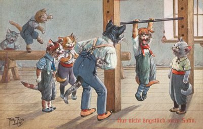 Postal humorística de gatos (litografía en color) de Carl Robert Arthur Thiele