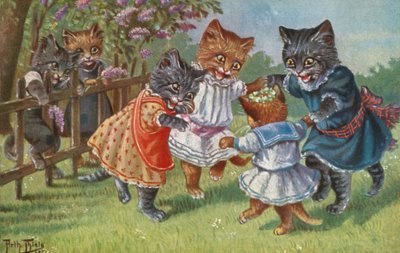 Postal humorística de gatos (litografía en color) de Carl Robert Arthur Thiele