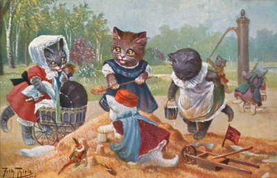 Postal humorística de gatos (litografía en color) de Carl Robert Arthur Thiele