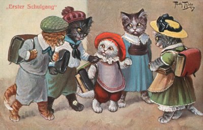 Postal humorística de gatos (litografía en color) de Carl Robert Arthur Thiele