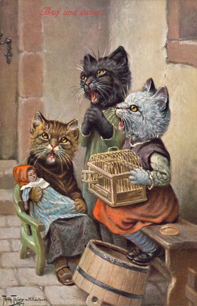 Postal humorística de gatos (litografía en color) de Carl Robert Arthur Thiele