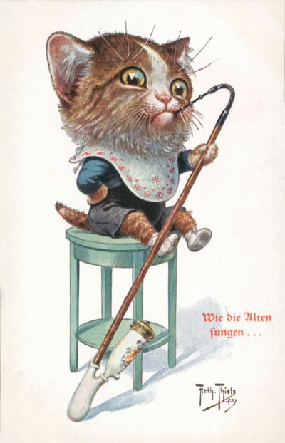 Postal humorística de gatos (litografía en color) de Carl Robert Arthur Thiele