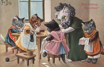 Postal humorística de gatos (litografía en color) de Carl Robert Arthur Thiele