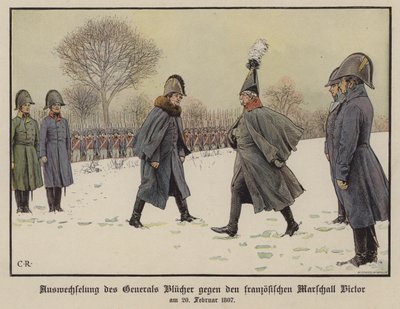 Intercambio de mariscales de campo prusianos y franceses capturados, Gebhard Blucher y Claude Victor-Perrin, 20 de febrero de 1807 de Carl Röchling