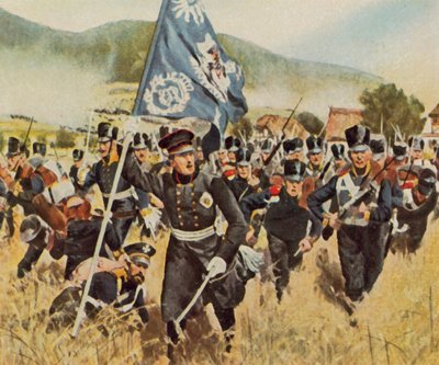 Batalla de Kulm y Nollendorf, 29 y 30 de agosto de 1813 (litografía en color ampliada) de Carl Rochling