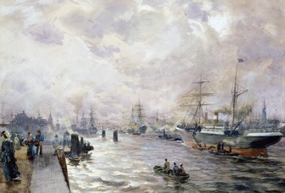 Barcos de vela en el puerto de Hamburgo, 1889 de Carl Rodeck