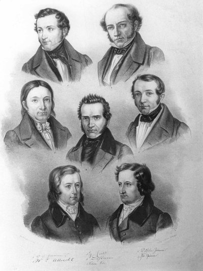 Los Siete de Gotinga, c.1837-38 (litografía) de Carl Rohde