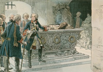 Federico el Grande (1712-1786) en el ataúd del Gran Elector de Carl Rohling