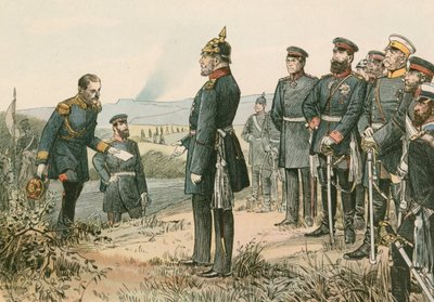 Guillermo I, Rey de Prusia y Emperador de Alemania (1797-1888), recibiendo la rendición de Napoleón III en 1870 después de la Batalla de Sedán de Carl Rohling