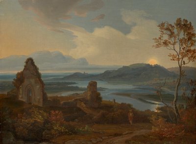 Paisaje fluvial con ruinas de iglesia de Carl Rottmann