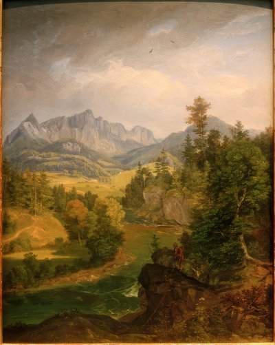 Paisaje montañoso con río cerca de Berchtesgaden de Carl Rottmann