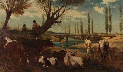 Rebaño de vacas junto al agua de Carl Rudolf Huber