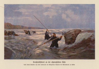 Recogida de ámbar en el Mar Báltico, Prusia Oriental (litografía en color) de Carl Saltzmann