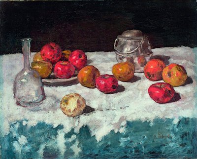 ""Nature morte aux pommes"" (Bodegón con manzanas) Peinture de Carl Schuch (1846-1903) 1889 Óleo sobre lienzo Dim 66,2x81,6 cm Museum Kunstpalast, Dusseldorf de Carl Schuch