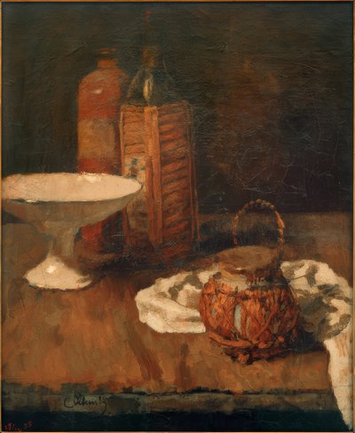 Naturaleza muerta con botella de marasquino y cuenco de Carl Schuch
