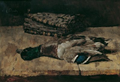 Bodegón con pato salvaje y bolsa de caza I de Carl Schuch