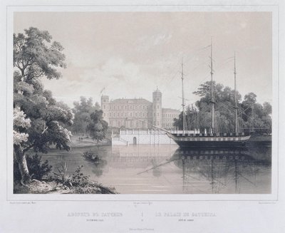 Vista del Palacio en Gatchina desde el Lago, 1850s de Carl Schulz