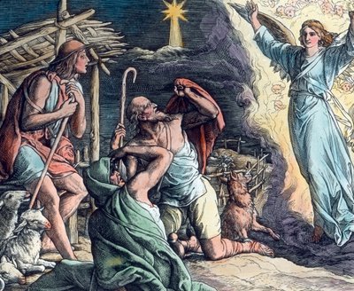 Mensaje del ángel. Ilustración (sin fecha) del pintor alemán Julius Schnorr von Carolsfeld (1794 - 1872). Fecha de la imagen: 1910. Archivo Carl Simon de Carl Simon