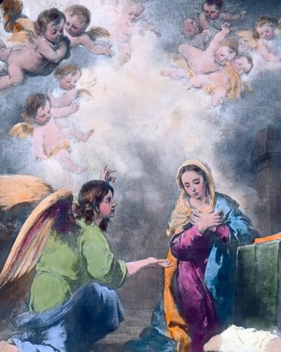 Anunciación. Pintura del pintor barroco español Bartolomé Esteban Murillo (1617 - 1682) en 1655. Fecha de la imagen: hacia 1910. Archivo Carl Simon de Carl Simon