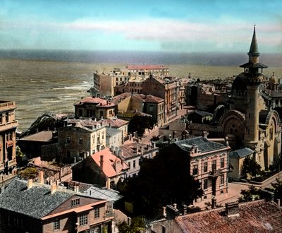 Rumanía, ciudad de Constanza, uno de los mayores puertos marítimos del Mar Negro. Vista de la Gran Mezquita Mahmudiye, fecha de la imagen: hacia 1920. Archivo Carl Simon de Carl Simon