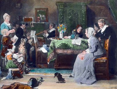 El concierto familiar. Pintura del pintor alemán Fritz von Uhde (1848 - 1911) en 1881. Fecha de la imagen: hacia 1890. Archivo Carl Simon de Carl Simon
