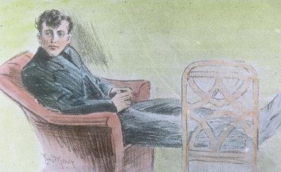 El viaje inaugural del Titanic 1912, imagen probablemente una ilustración de Harold Bride, uno de los operadores inalámbricos del Titanic para telegrama, historia, histórico, Carl Simon, diapositiva de vidrio coloreada a mano. de Carl Simon