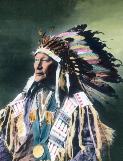Estados Unidos de América, Retrato de un jefe nativo americano, fecha de la imagen: hacia 1910. Archivo Carl Simon de Carl Simon